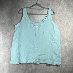 Vikolino Tank Top Womens XL Blue European Washed Linen Cropped Beach‎ Coastal